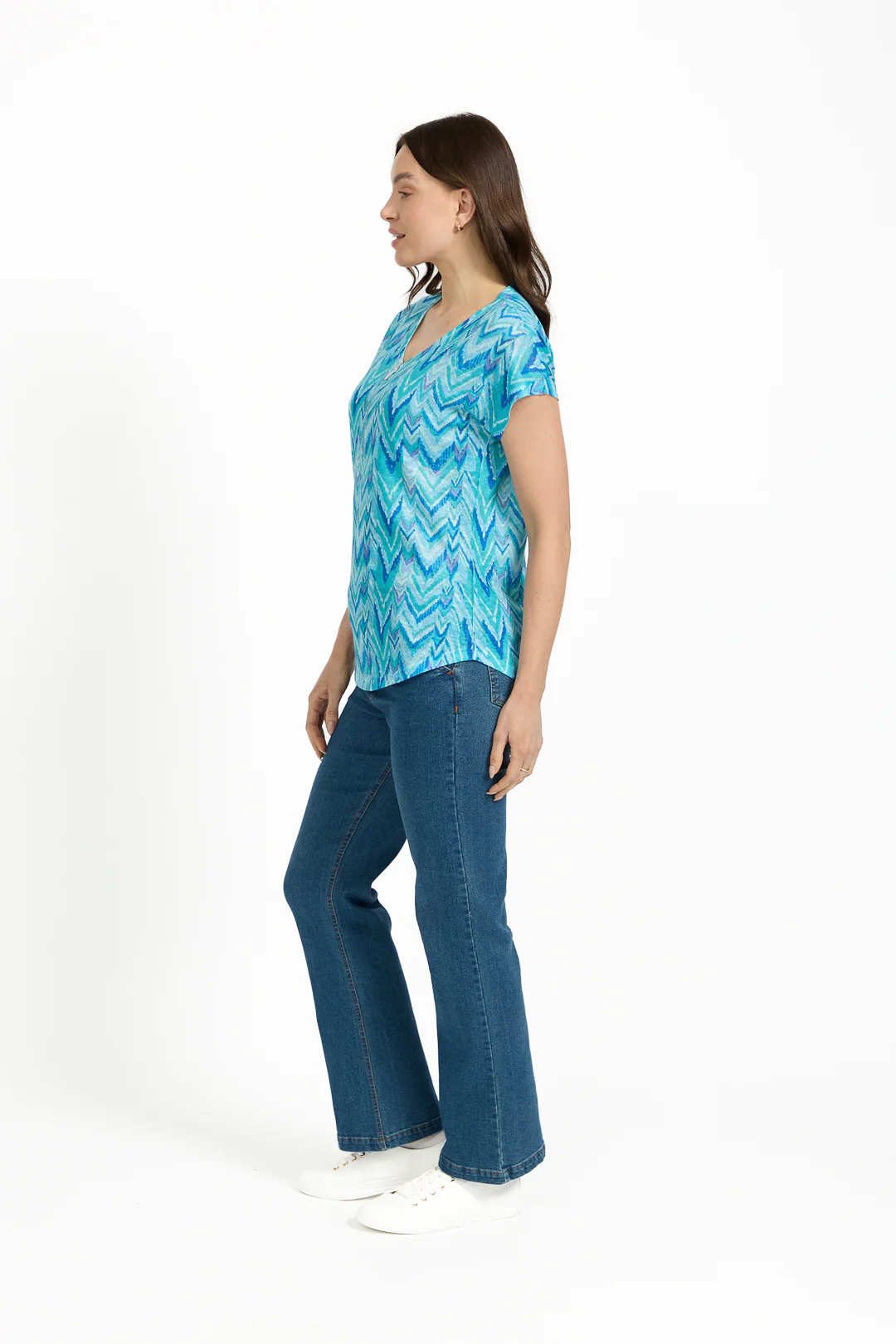 ZIG ZAG PRINT ZIP TOP TEAL - Image 3